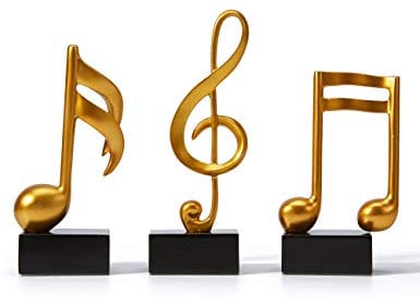 Amoy-Art 3pcs Deko Skulpturen Musik Note Figuren Klavier Statue Modern Arts Wohnzimmer Kunst Polyresin Gold Geschenk 19cm