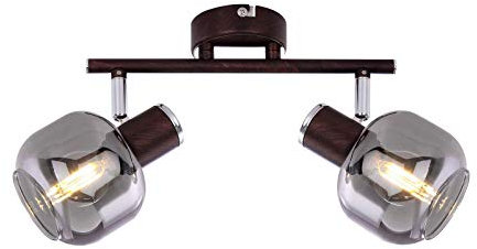 Deckenstrahler 2 Flammig Deckenlampe Flur Deckenleuchte Wohnzimmer (Rauch Glas, Deckenspot, Bronze Optik, 2 x E14, Beweglich)