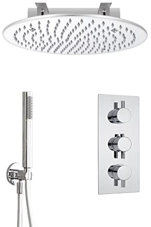 Milano Mirage Thermostatic Mixer Valve 400mm Round Recessed Shower Head Handset - Chrome