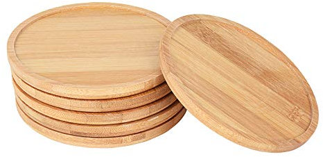 Lot de 6 soucoupes en bambou pour plantes succulentes, cactus, pot de fleurs rond (6,3 cm)