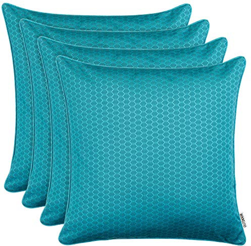 Brandsseller 4er Set Outdoor Kissen 45 x 45 cm – Wetterfeste Zierkissen mit Paspel in Wabenstruktur – Wasserabweisende Gartenkissen & Dekokissen für draußen – Sofakissen für Balkon & Terrasse - Aqua