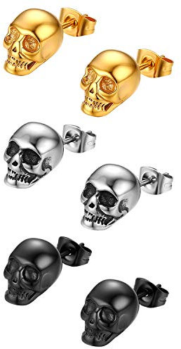 Aroncent Ohrringe Herren Totenkopf Ohrstecker Punk Gotik Ohrschmuck Hip Hop Ohr Piercing 3 Paare