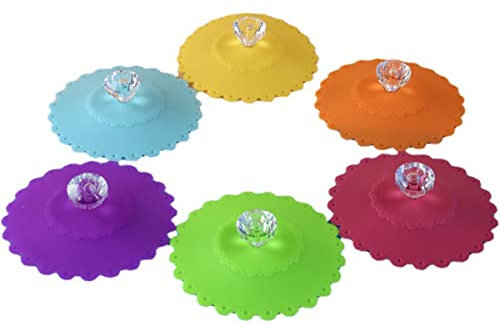 Fellibay Silicone Cup Lids Diamond Flexible Mug Covers Reusable Tea Coffee Cup Covers Anti-dust Airtight Seal Cup Lids Glass Cup Universal Lids for Home Kitchen Using 6pcs