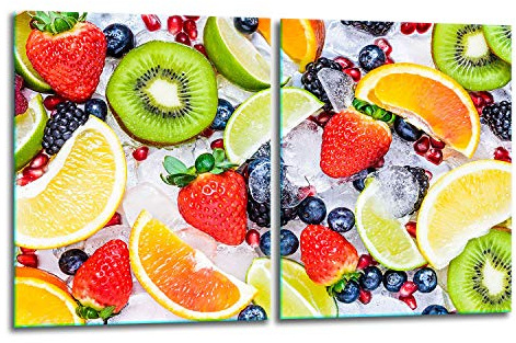 TMK | Herdabdeckplatten Set 2x40x52 cm Ceranfeld Abdeckung Glas Spritzschutz Abdeckplatte Glasplatte Herd Ceranfeldabdeckung Deko Schneidebrett | Obst
