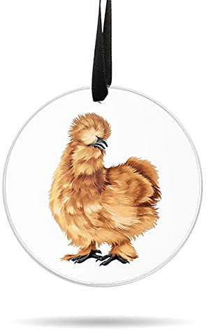 WIRESTER Hängende Ornamente, Christbaumschmuck für Weihnachtsbaum, Feiertage, Party, Auto, Zuhause, Büro, Dekoration, groß, 7,6 cm, Acryl, fertig zum Aufhängen – flauschiges Silkie Huhn