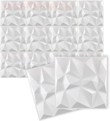 Acepunch New 12 Pièces blanc 30CM X 30CM Panneaux muraux texturés en PVC Étanche 3D de conception de diamant pour le bureau à la maison ou le décor intérieur de studio AP1216