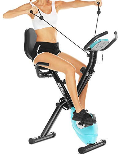 ANCHEER Fitness Bike mit APP, 3 in 1 Heimtrainer Fahrrad mit Rückenlehne & Integriertem Seilsystem,10-stufiger Magnetwiderstand Fitnessfahrrad Trainingsgerät klappbar mit Armlehne