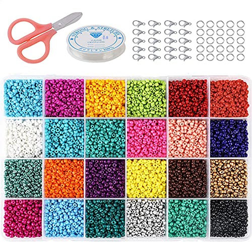 RUIYWEN 3mm Mini Cuentas de Colores 14400 Cuentas de Cristal para Collares de Joyería Pulseras de Bricolaje (24 Colores)