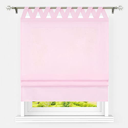 Heichkell Raffrollo mit V-Schlaufen Blickdicht Raffgardine Wohnzimmer Einfarbige Fensterstores Schlaufenrollo Leinen Faltenrollo Verdunklung Rosa BxH 120x140 cm