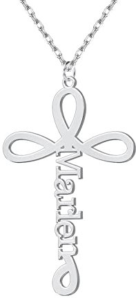 MissChic Kreuz Namenskette,Personalisierte Kreuz Kette,Silber/Vegoldet Kette mit Name, Personalisierter Schmuck für Freuen, Herren, Freundin, Mutter, Schwester