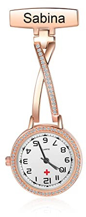 ALBERTBAND Montres de Poche Infirmière Personnalisées Montre de Poche avec épingle Nom Montre Infirmière Portable Montre à Quartz Numérique pour la Fête des Mères Noël (Rose3)