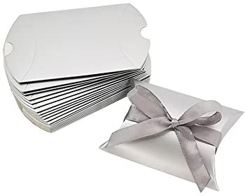 JIHUOO 50 Stück Kissenform Geschenkboxen Kleine Kissenschachteln Pappschachteln Pralinenschachtel Süßigkeiten Karton Schachteln Silber