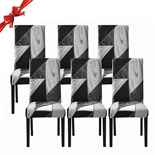 Jaotto Coprisedia Elasticizzati con Schienale 6 Pezzi, Fodere Coprisedie Universale per Sala da Pranzo Cucina, Moderno Coprisedia Lavabile Estraibile, Coperture per Sedie(Geometria Nera,6 Pezzi)