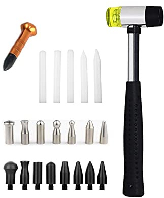 LadyRosian Car Body Dent Repair Tools Dent Repair Hammer with Knock Down Head Tap 22PCS Rubber Hammer Paintless Dent Removal Kit