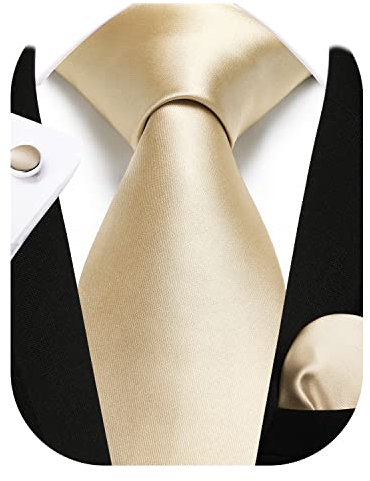 Enlision Champagne Tie and Pocket Square Cufflinks Set Gold Ties for Men Silk Necktie with Handkerchief Set Wedding Party Formal