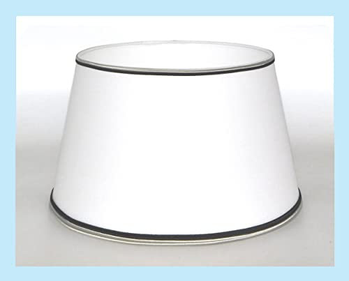 Paolo Rossi paralume cappello per lampada in tessuto bianco con bordo grigio nero - produzione propria, made in Italy (tronco cono, cm 30)