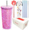 Nieten Diamant Tumbler Bling Strass Glitzer Thermo mit Deckel Wiederverwendbar Isoliert Edelstahl Bling Premium Vakuumbecher Ästhetische Wasserflasche Geschenk (Rosa, 16oz / 500ml)