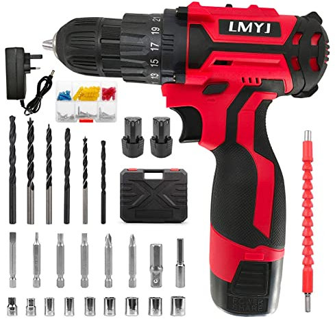 LMYJ Cordless Drill Driver, 12V Combi Drill, 31PCS Electric Screw Driver Set, 30Nm Variable Speed Multifunctional Rechargeable Power Drill Screwdriver Tool Starter Kit with Dual Battery 1500mAh Li-ion