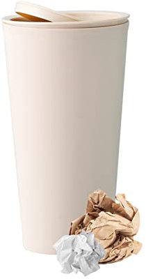 16.5cm 1Pcs Auto Car Garbage Can,Car Trash Can with Lid,Mini Plastic Dust Bin, Small Car Cup Holder Trash Bin, for Office Desktop, Car, Van or Lorry- Odor-proof (Beige)