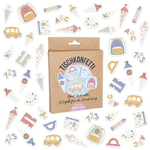 Papierdrachen 200 Bunt bedruckte Konfetti für die Einschulung - Hurra Schulkind! - einzigartige Tischdekoration für die Einschulungsparty - Pastell - Set 2