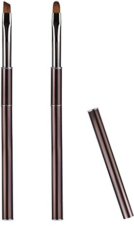 2pcs Ensemble de Pinceaux à Ongles, Pinceaux à Ongles avec Tête Ronde et Coudée Outils de Peinture pour Stylo pour la Conception de Nail Art et Nettoyage des Erreurs de Polissage (Gris Foncé)