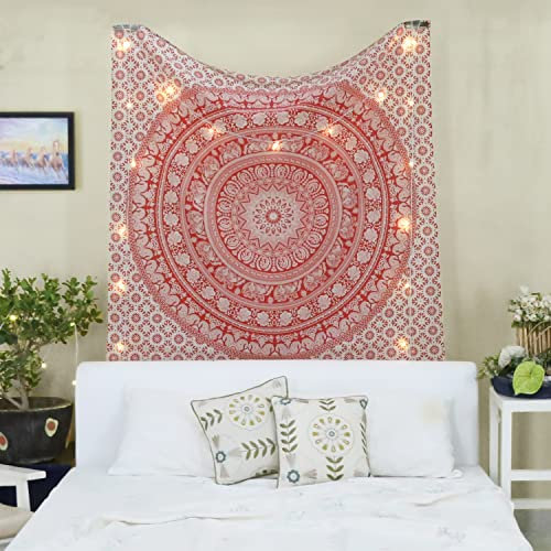 Craft Trade Mandala Rosa Wandteppich Indische Wandtuch Tapestry Wandbehang Boho Wandteppiche für Heimdeko Wohnzimmer und Schlafzimmer - 127 x 152 cm