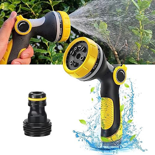 Garden Hose Pipe Spray Gun, 10 Adjustable Patterns High Pressure Water Gun Spray Nozzle for Watering Plants Car Washing Shower Pets Cleaning (Yellow)