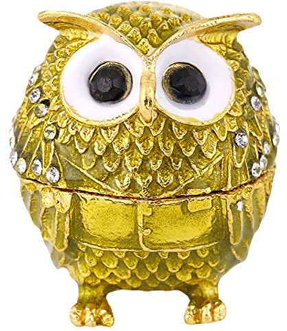 Abaodam Eule Schmuckschatulle Eulen-dekor Handbemalte Eulenfigur Eule Schmuckkästchen Schmuck Aufbewahrungsbox Emaillierte Eulenstatue Geschenkbox Tier Halskettenhalter Legierung