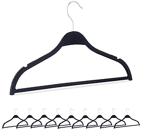 Relaxdays Cintre en Paille de blé et Plastique, lot 10, Accessoire Durable, Compact, Barre, encoches, Noir