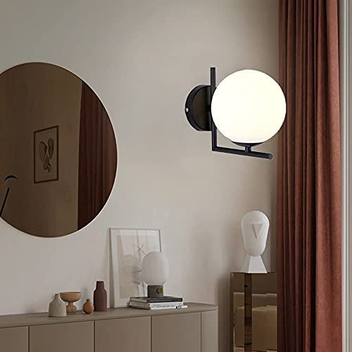 Chao Zan LED Wandleuchte Innen, Wandlampe Glas, Wandlampe Rund, Modernes Design Glaskugel Wandleuchte für Badezimmer, Wohnzimmer, Schlafzimmer, Flur, Ohne Leuchtmittel (Schwarz)