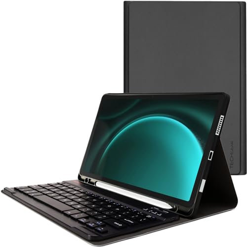 TECHGEAR Keyboard Case for Samsung Galaxy Tab S10 FE / S9 FE 10.9, PU Leather Stand Case with Detachable Bluetooth Wireless UK QWERTY Keyboard (SM-X520, X526, SM-X510, X516 Series) (Black)