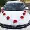 Autoschmuck - Kit de décoration de voiture de mariage - Guirlande florale - En gaze rouge et blanc - Avec 9 roses - 2 x 1,6 m de long