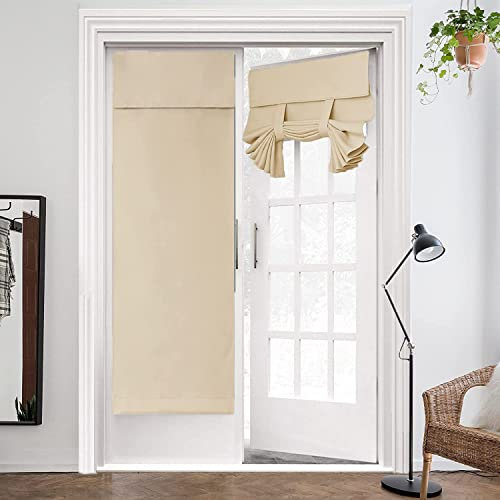 ZHhan French Door Curtains Privacy Blackout Shade for Glass Door Home Office, Sidelight Curtain Tie up Shade, Easy Installed 66x173, Beige, 1 Panel