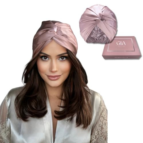 Gia Serenity 100% Mulberry Double Layer Premium Silk Sleep Cap for Hair Care, Shower Cap, Real Silk Night Hair Bonnet for Sleeping Women (Dusty Rose)