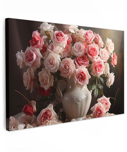 MuchoWow© Wandbilder 90x60 cm Schlafzimmer Home Deko Wohnung Bild Wohnzimmer Fotoleinwand Wand Bilder Leinwand Wall Decor Blumen - Rosen - Vase - Stilleben - Blumenstrauß