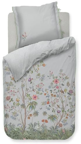PiP Studio Bettwäsche Il Paradiso Hellblau Perkal Bäume Blüten Sträucher Schmetterlinge Vögel Früchte, Größe:155 cm x 220 cm