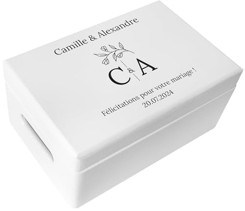 Creative Deco Weiße Hochzeitsgeschenke Personalisiert für Brautpaar Initialen Anfangsbuchstaben Vornamen | Geschenk zur Hochzeit JGA | Erinnerungsbox | Holzkiste Hochzeitsgeschenk Personalisierte