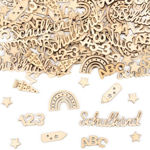 Streudeko Einschulung, Deko Einschulung Mädchen, Deko Schulanfang Junge, 100 Stück Streudeko Holz Tischdeko Einschulung Tischdekoration Für Deko SchuleinfüHrung Schulanfang Einschulung