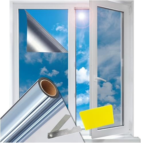 Film autocollant pour fenêtre, effet miroir vénitien, 300 x 75 cm, protection UV, isolation thermique, facile à utiliser, brise-vue pour la maison, le bureau