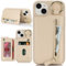 Zouzt for iPhone 13/14 6.1 Inch Wallet Case with Card Holder for Men Women, PU Leather Kickstand Credit Slots Case, Key Ring Flip Zipper Stand Shockproof Protective Phone Cover - Almond