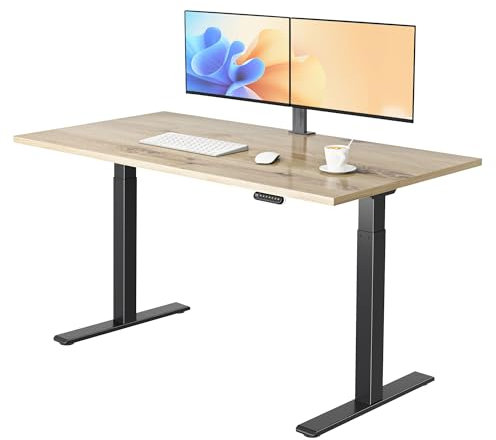 E.For.U® Höhenverstellbarer Schreibtisch 160x80 cm, 2 Motoren, Stabiler Schreibtisch Höhenverstellbar Elektrisch mit 2-Fach-Teleskop, 3 Memory-Steuerung, Mit Tischplatte (Schwarz + Asteiche)