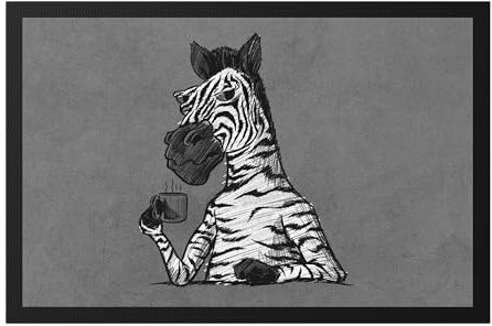 Hey!Print Genervtes Zebra Fußmatte Morgenmuffel Erstmal Kaffee Büro Kollegen Morgenmenschen Geschenk