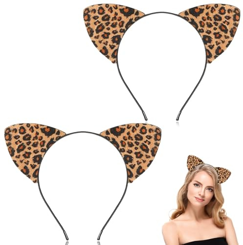 Leoparden Ohren Haarreif 2 Stück Leopard Ears Leo Ohren Haarreifen Leopardenohren Haarreif für Erwachsene Kinder, Karneval, Maskerade, Cosplay