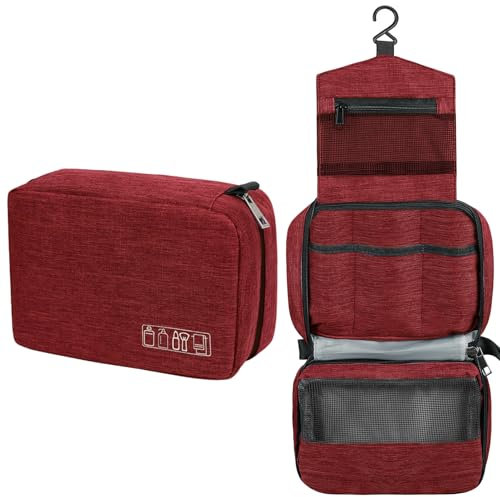 Classycoo Kulturbeutel zum Aufhängen - Kulturtasche Herren, Kosmetiktasche für Damen - Faltbare Waschbeutel mit Haken, Reisezubehör, Wasserdichter, Unisex (Wein)