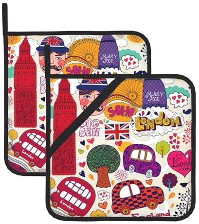 Topflappen mit Schulzeitung in englischer Sprache, 2er-Set, Küche, Damen, Herren, Kochen, Backen, Grillen, Mikrowelle