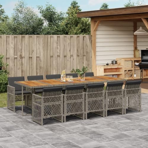 Gecheer 11-TLG. Garten-Essgruppe 10 Personen, Sitzgruppe Gartenmöbel Set Terrassenmöbel Set Gartenlounge Set Sitzgarnitur mit Kissen, Gartengarnitur für Garten Terrasse, Grau Poly Rattan