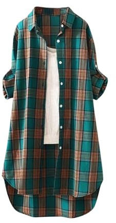 Plaid Shirts for Women UK Plus Size Button Long Sleeve Summer Cardigan Casual Loose Fit Flowy Hem Tunic Tops Elegant Collar Lapel Beach Wear Blouse Ladies Plaid Tee Shirt