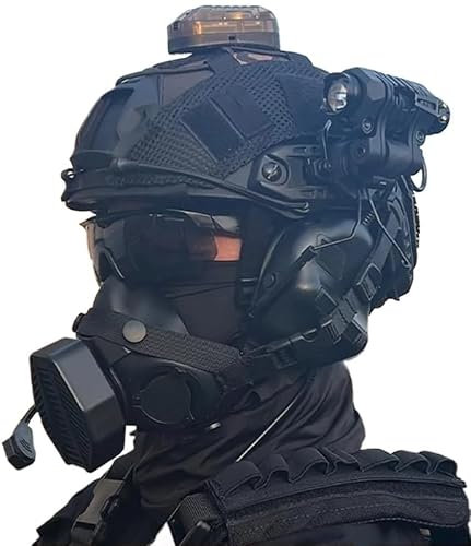 YChoolco Airsoft-Helm Set mit taktischem Headset Halbmaske Schutzbrille Taschenlampe L4G24 NVG-Halterung Outdoor-Jagd-Paintball-Ausrüstung(Black)