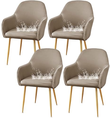 CLGTY Wasserabweisend Stuhlhussen mit Armlehnen-Khaki-4 Stück | Stretch Spandex Hussen Für Stühle mit Elastischem Boden, Waschbar Sesselbezug für Esszimmer