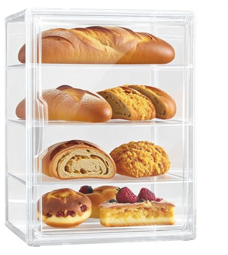 Gute Brotkasten Groß Transparente Brotbox - 4 Schichten Einstellbar Brotaufbewahrungsbox Acrylbox mit Magnettür - Brot Aufbewahrung Bread Box für Küche & Transport(27x22x36 cm)